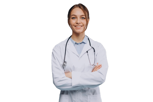Woman Doctor Wearing Lab Coat With Stethoscope Isolated